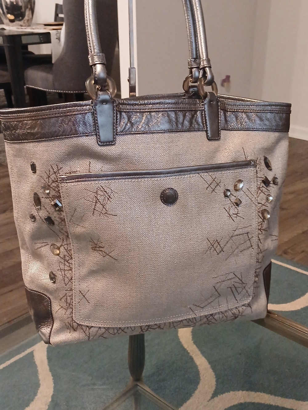 Coach Limited Edition 2011 Poppy Audrey Silver Metallic Embellished Tote - Picture 6 of 11